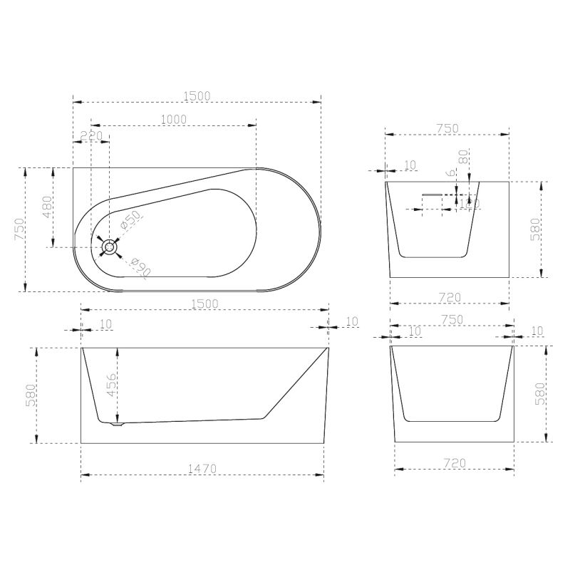 Акриловая ванна ABBER AB9496-1.5 L белая