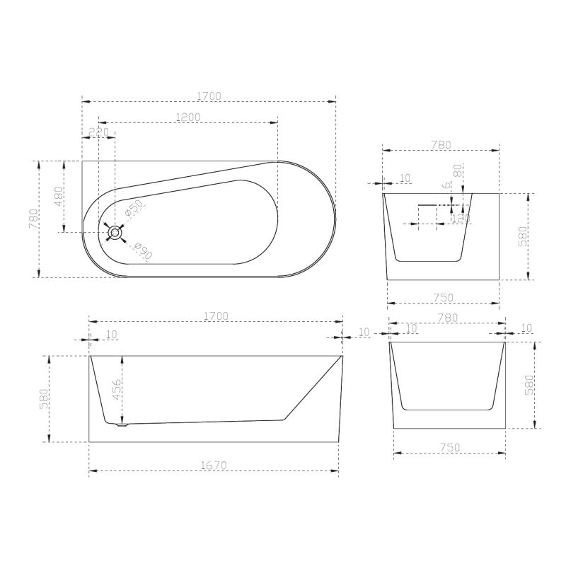 Акриловая ванна ABBER AB9496-1.7 L белая