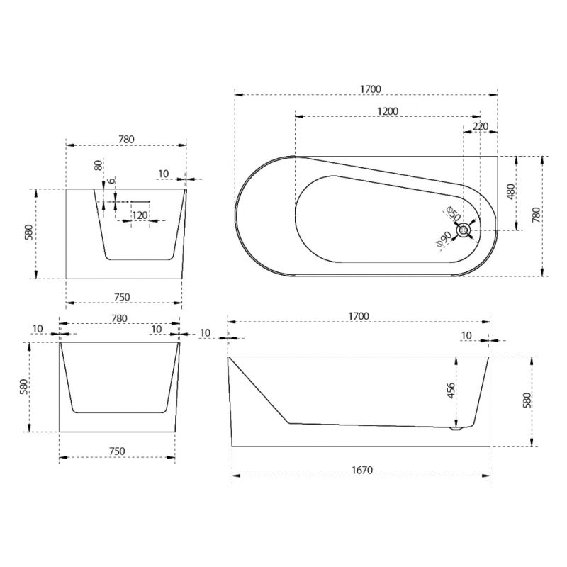 Акриловая ванна ABBER AB9496-1.7 R белая