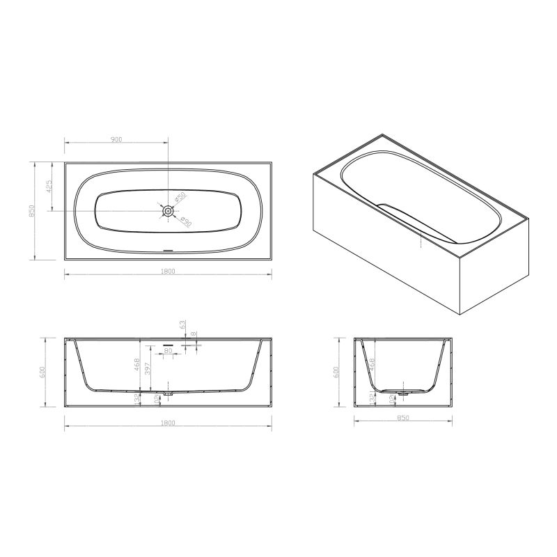 Ванна из искусственного камня ABBER Blitz AS9501GB
