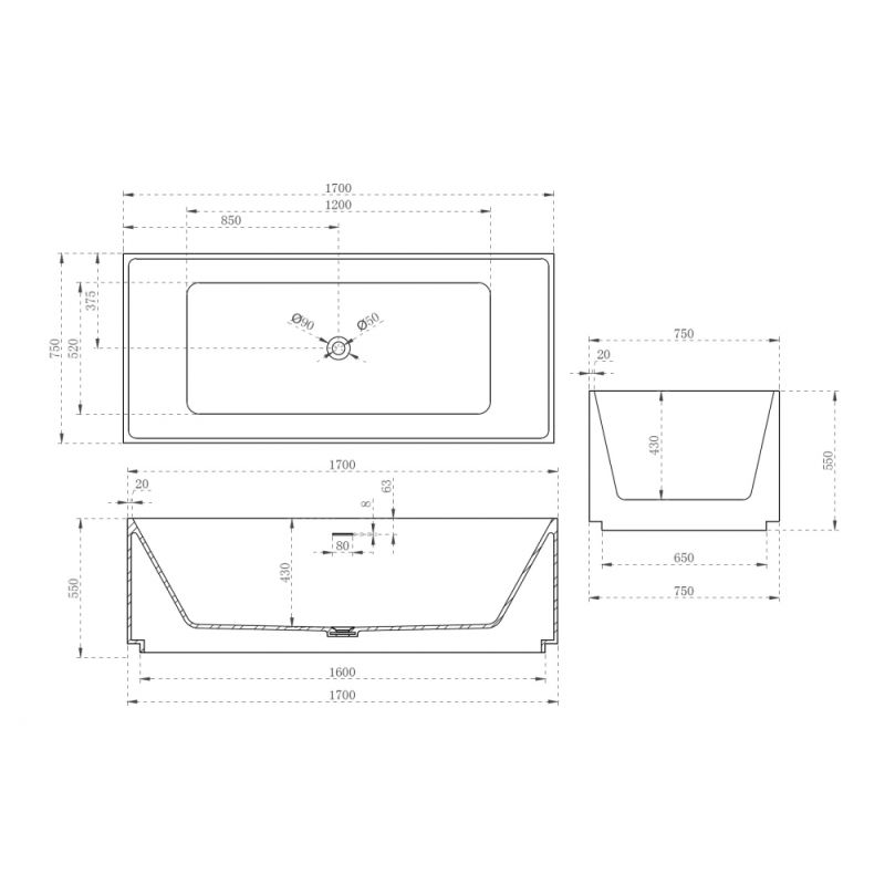 Ванна из искусственного камня ABBER Stein AS9602 белая матовая