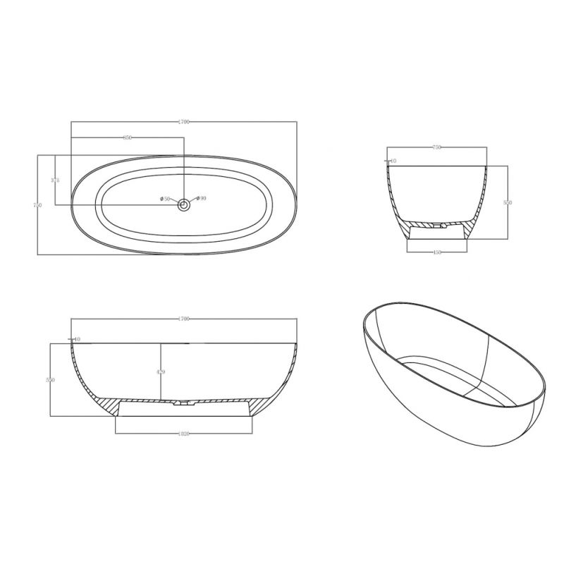 Прозрачная ванна ABBER Kristall AT9703Aquamarin бирюзовая