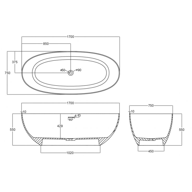 Прозрачная ванна ABBER Kristall AT9703Opal коричневая