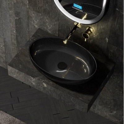 Раковина Abber Karbon AK2041, 60 см, карбон, с донны...