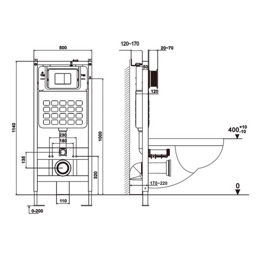 Инсталляция с унитазом Abber Bequem AC1100-AC0105-AC0120, сиденье микролифт, клавиша смыва хром, белый, комплект