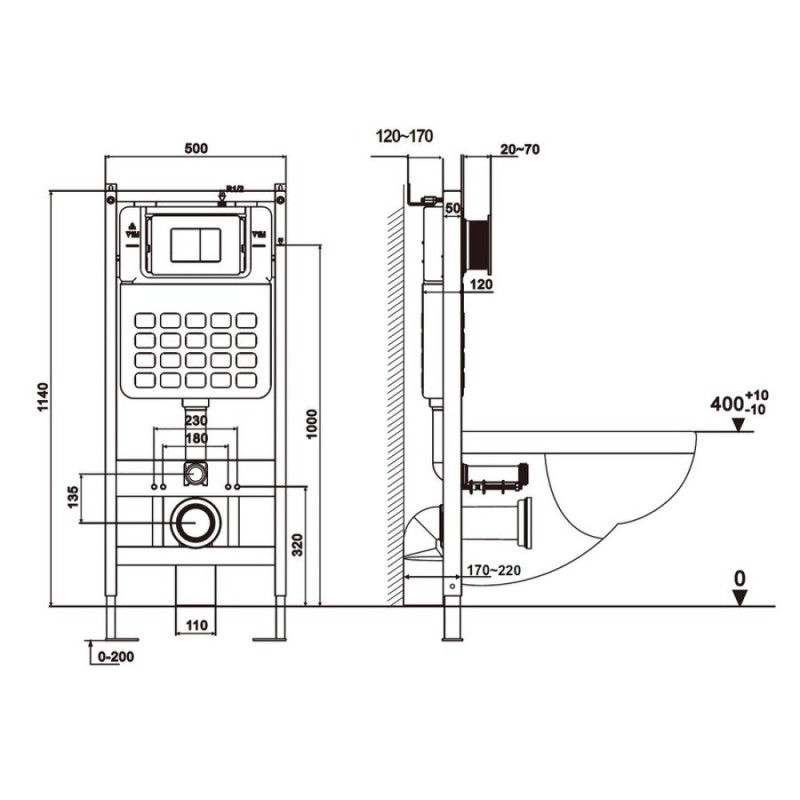 Инсталляция с унитазом Abber Bequem AC1100-AC0105-AC0121, сиденье микролифт, клавиша смыва хром, белый, комплект