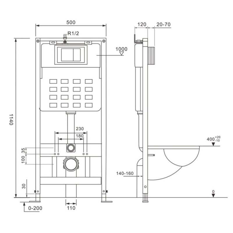 Инсталляция с унитазом Abber Bequem AC1100MB-AC0105-AC0121MB, сиденье микролифт, клавиша смыва черный матовый, черный матовый, комплект