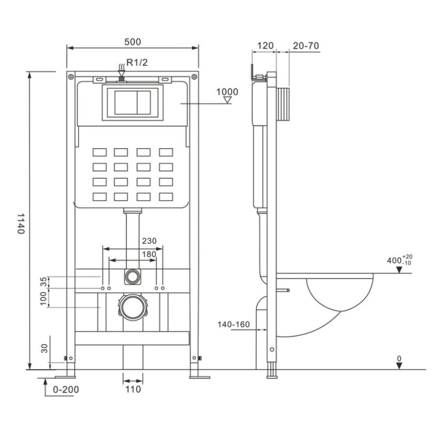 Инсталляция с унитазом Abber Bequem AC1100MB-AC0105-AC0121MB, сиденье микролифт, клавиша смыва черный матовый, черный матовый, комплект