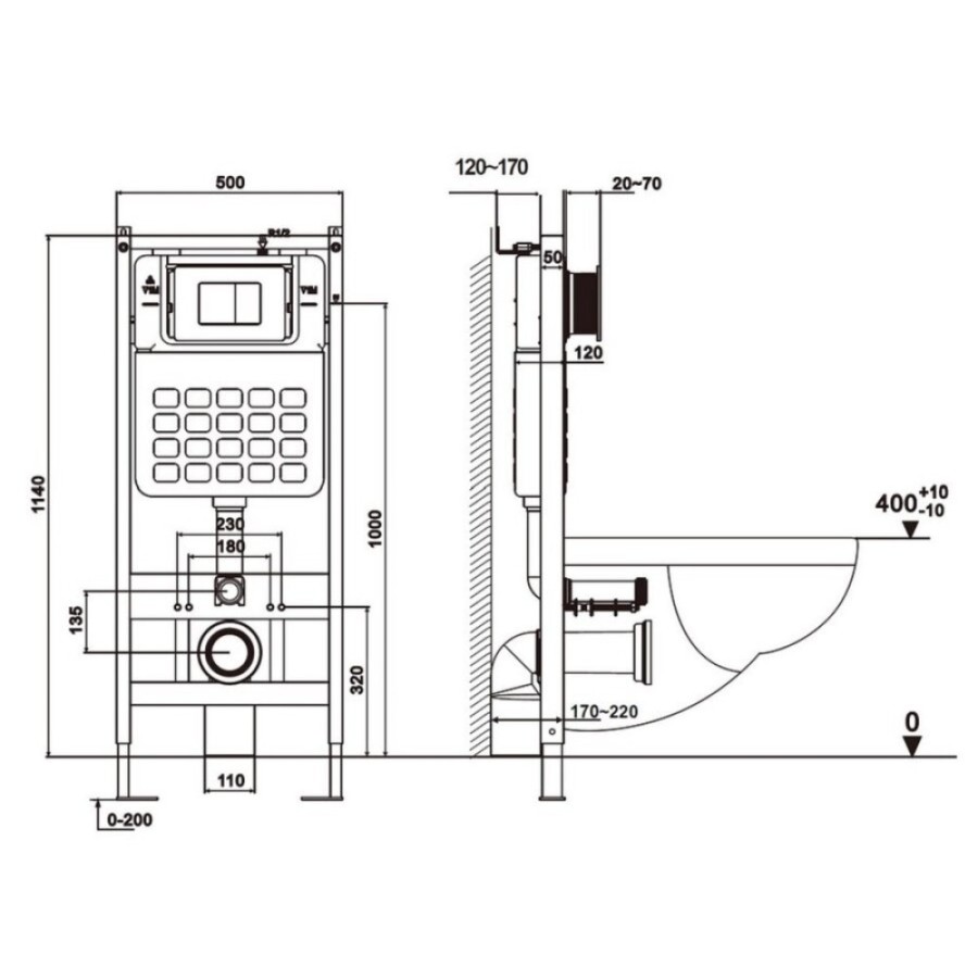Инсталляция с унитазом Abber Bequem AC1100T-AC0105-AC0120MW, сиденье микролифт, смыв Торнадо, клавиша смыва белый матовый, белый, комплект