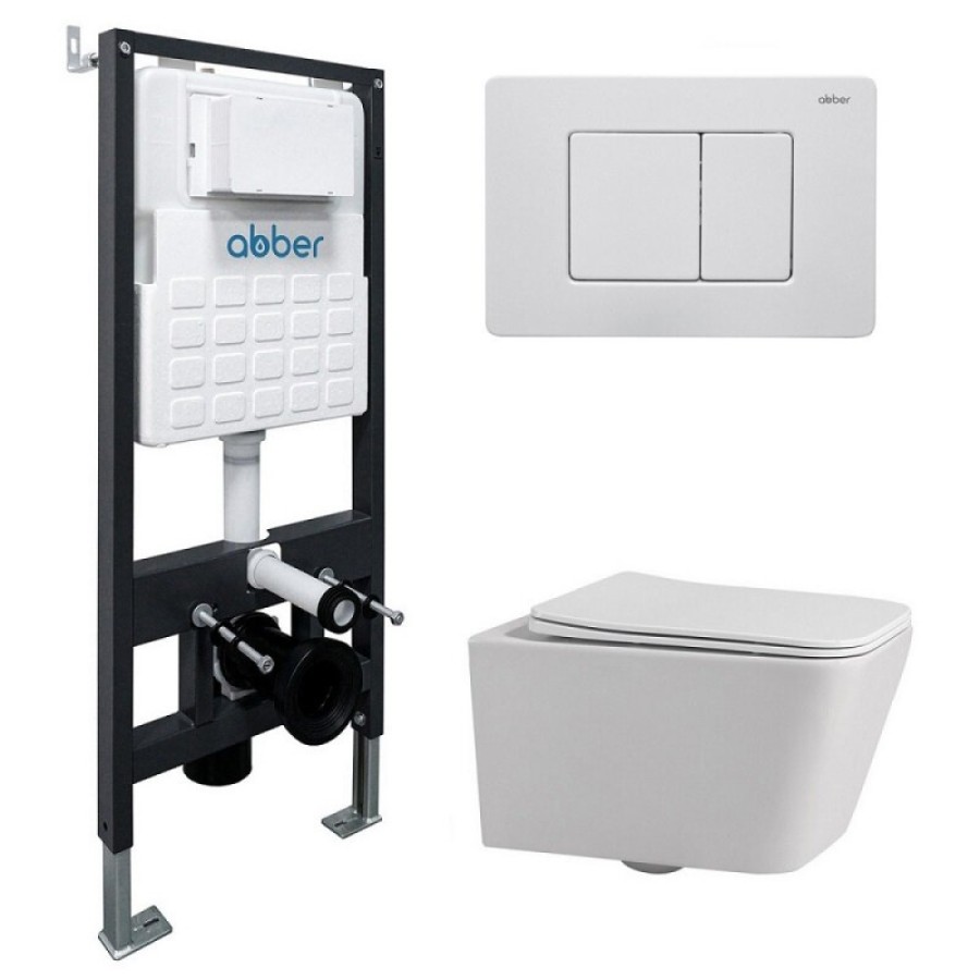 Инсталляция с унитазом Abber Rechteck AC1201-AC0105-AC0120MW, сиденье микролифт, клавиша смыва белый матовый, белый, комплект