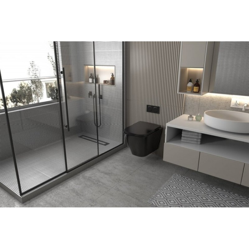 Инсталляция с унитазом Abber Rechteck AC1201MB-AC0105-AC0121MW, сиденье микролифт, клавиша смыва белый матовый, черный матовый, комплект