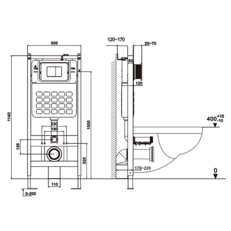Инсталляция с унитазом Abber Rechteck AC1201MB-AC0105-AC0121RG, сиденье микролифт, клавиша смыва золото розовое, черный матовый, комплект