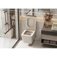 Подвесной унитаз Abber Rechteck AC1201MBE, безободковый, сиденье микролифт, светло-бежевый матовый