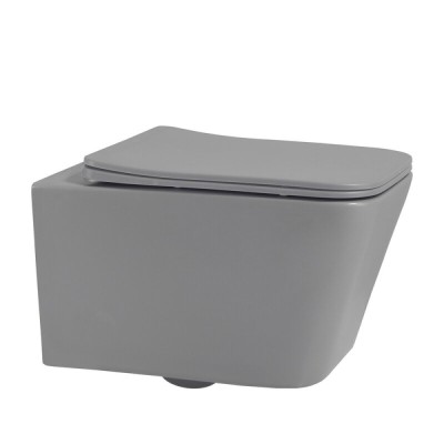 Подвесной унитаз Abber Rechteck AC1201MG, безободковый, сиденье микролифт, серый матовый