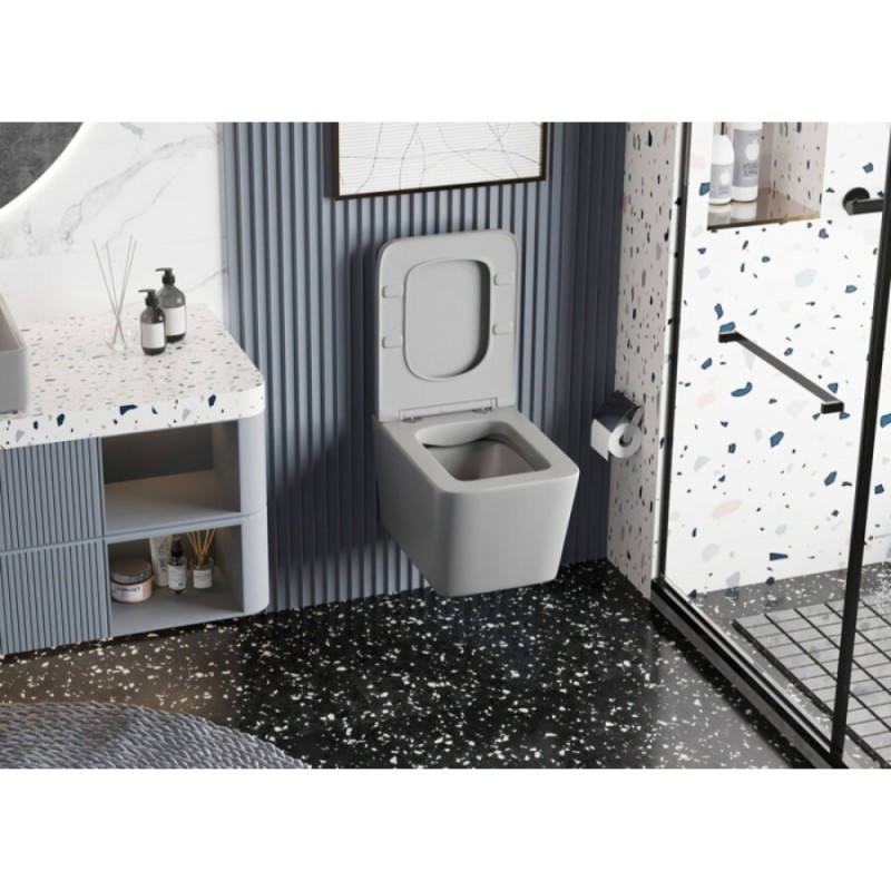 Подвесной унитаз Abber Rechteck AC1201MG, безободковый, сиденье микролифт, серый матовый