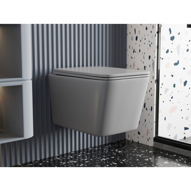 Подвесной унитаз Abber Rechteck AC1201MG, безободковый, сиденье микролифт, серый матовый