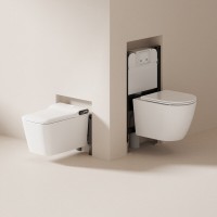 Электронный унитаз с инсталляцией Abber Rechteck AC1215S-AC0101P2, сиденье микролифт, смыв импульсный, белый