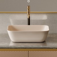 Раковина Abber Rechteck AC2200MBE, 46 см, фарфор, накладная, светло-бежевая матовая