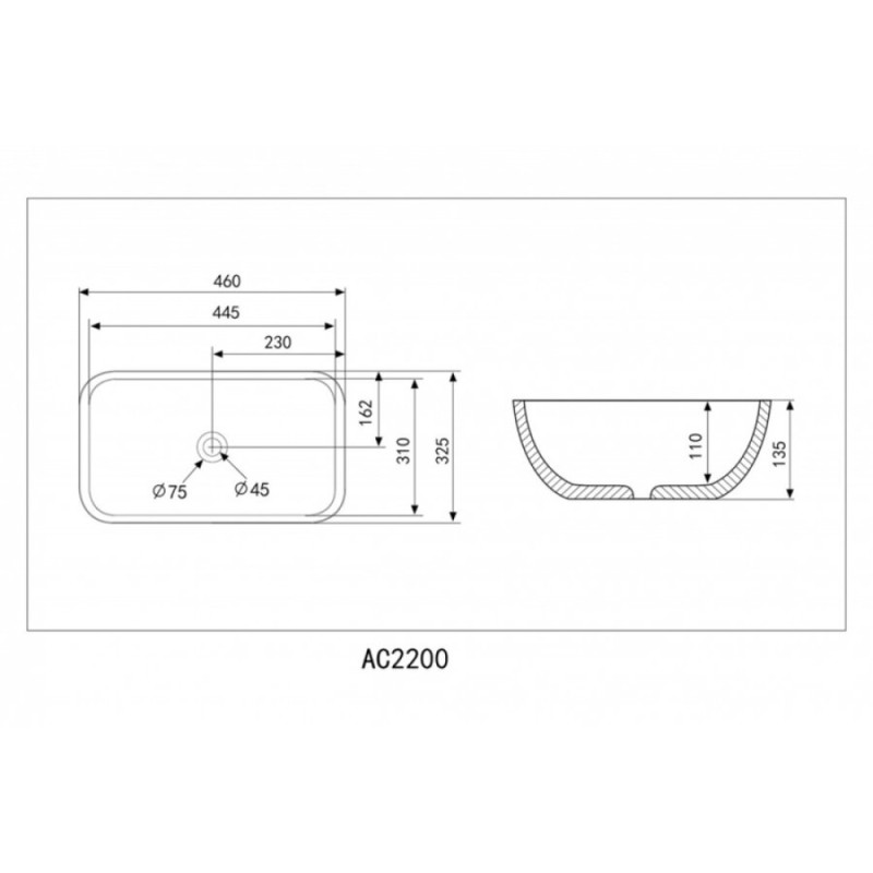 Раковина Abber Rechteck AC2200MBG 46 х 32 см, накладная, темно-зеленая матовая