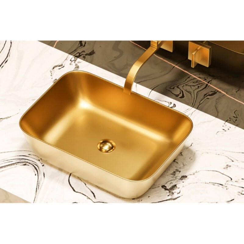 Раковина Abber Rechteck AC2200MMG, 46 см, фарфор, накладная, золото матовое