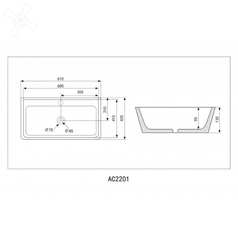 Раковина Abber Rechteck AC2201MB, накладная, 61 х 42 х 13.5 см, черная матовая