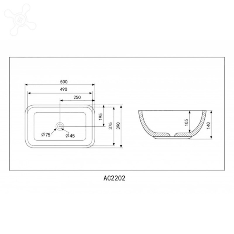 Раковина Abber Rechteck AC2202MB, накладная, 50 х 39 х 14 см, черная матовая