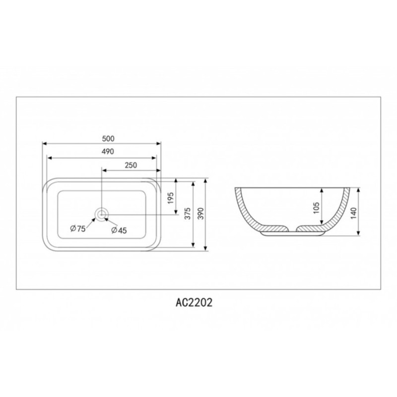 Раковина Abber Rechteck AC2202MBE 50 х 39 см, накладная, светло-бежевая матовая