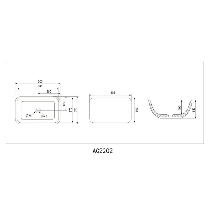 Раковина Abber Rechteck AC2202MW, 50 см, фаянс, цвет белый матовый