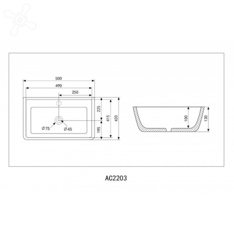 Раковина Abber Rechteck AC2203, накладная, 50 х 42 х 13 см, белая