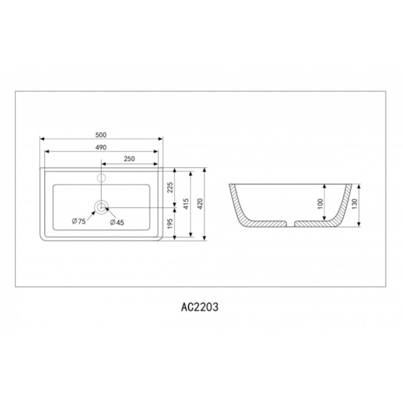 Раковина Abber Rechteck AC2203MSB, 50 х 40 см, накладная, синяя матовая