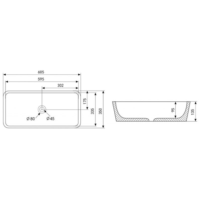 Раковина Abber Rechteck AC2204MB, 60,5 х 35 см, накладная, цвет черный матовый