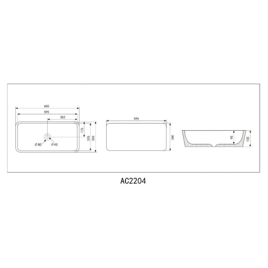 Раковина Abber Rechteck AC2204MW, 60.5 см, фаянс, цвет белый матовый