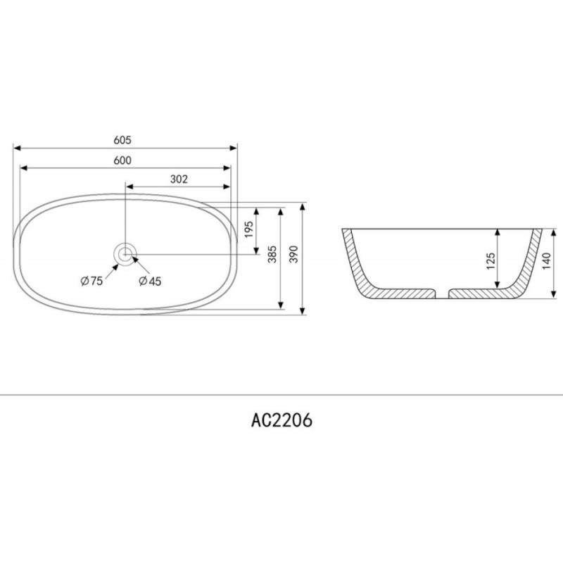 Раковина Abber Rechteck AC2206MB, накладная, 60.5 х 39 х 14 см, черная матовая