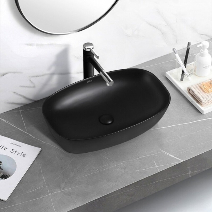 Раковина Abber Rechteck AC2206MB, накладная, 60.5 х 39 х 14 см, черная матовая