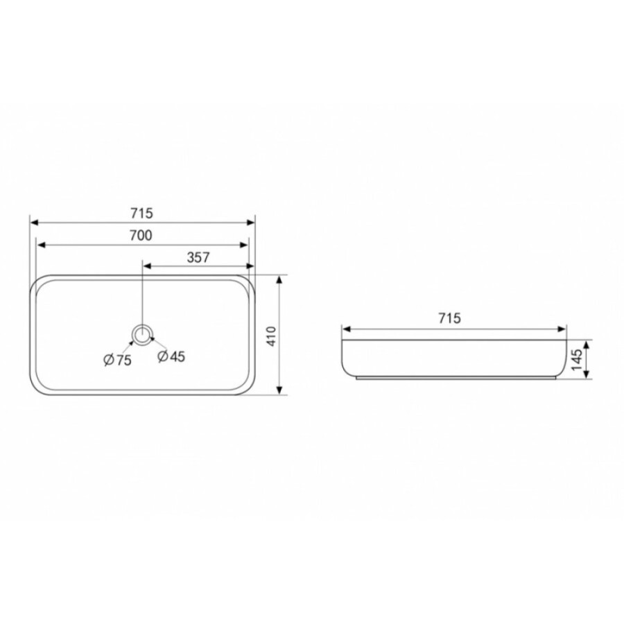 Раковина Abber Rechteck AC2210 71 х 41 см, накладная, белая