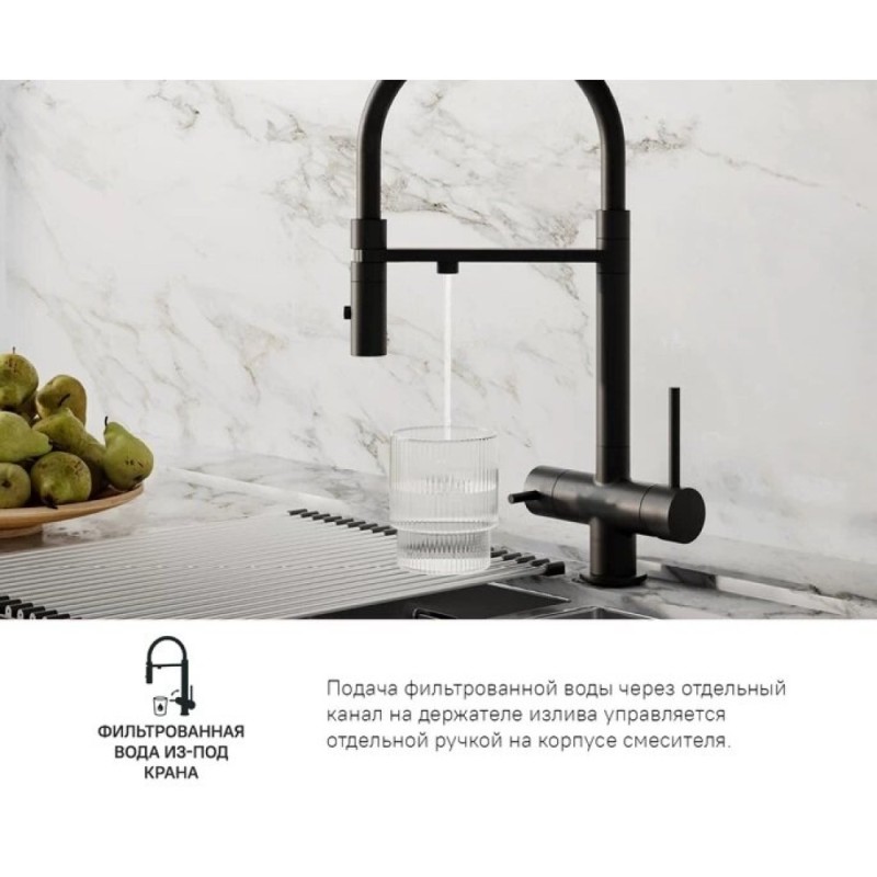 Смеситель Iddis Ace ACEBLFFi05 для кухонной мойки, излив гибкий, с подключением к фильтру, черный матовый