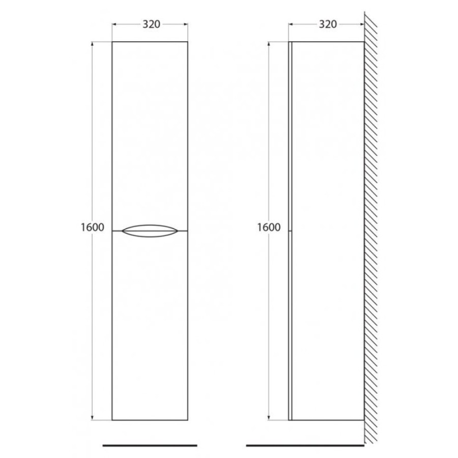 Шкаф-пенал BelBagno Acqua-1600, 32 см, Bianco Lucido, Acqua-1600-2A-SC-BL-P