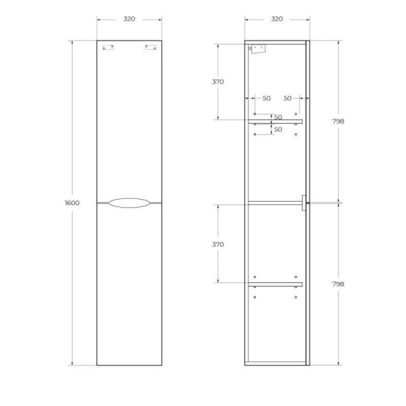 Шкаф-пенал BelBagno Acqua-1600, 32 см, Rovere Vintage Bianco, Acqua-1600-2A-SC-RVB-P