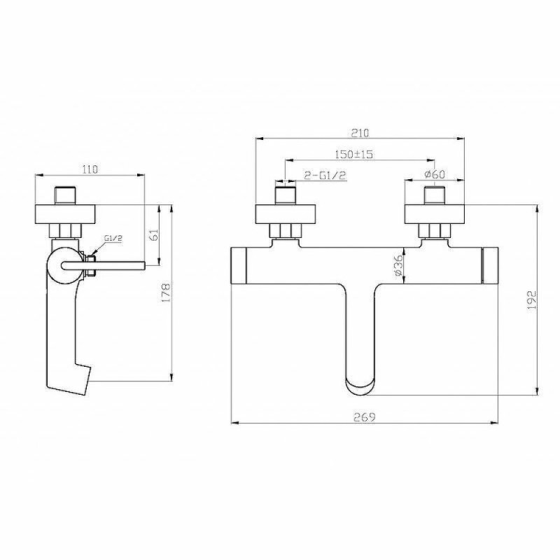 Смеситель для ванны и душа BelBagno Acqua ACQUA-VASM-CRM, цвет хром