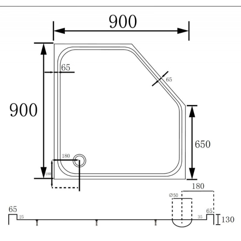 Душевой поддон Abber AD3B090, 90 x 90 см, пятиугольный, акриловый, цвет белый