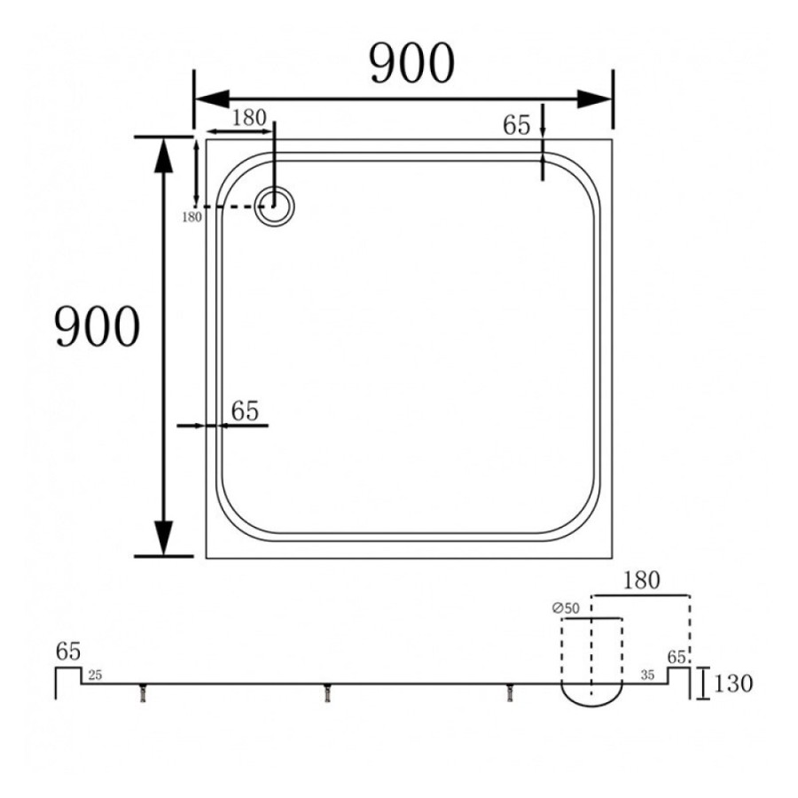 Душевой поддон Abber AD3D090, 90 x 90 см, квадратный, акриловый, белый