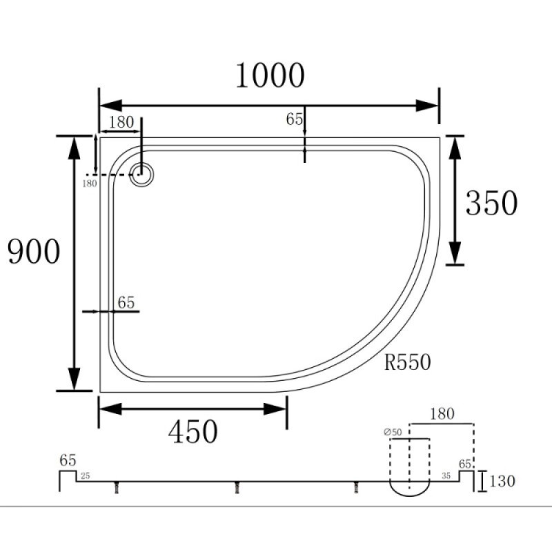 Душевой поддон Abber AD3E109 L, 100 x 90 см, ассиметричный, акриловый, цвет белый