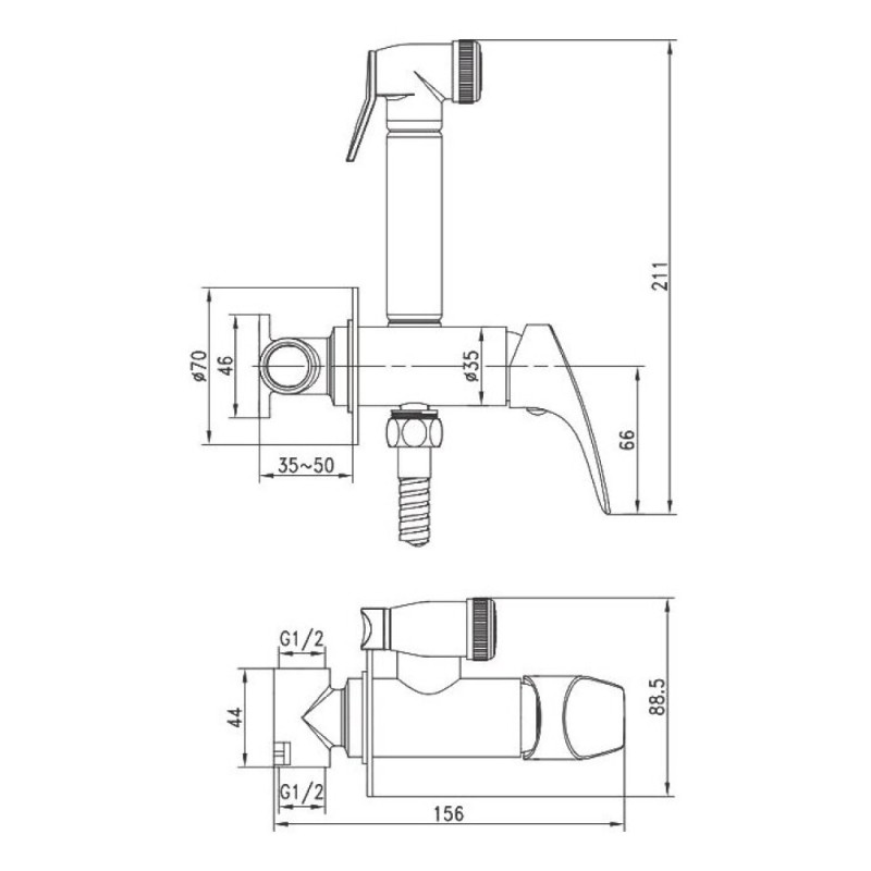 Гигиенический душ Aquanet Atletic 225485, AF310-52C, со смесителем, хром