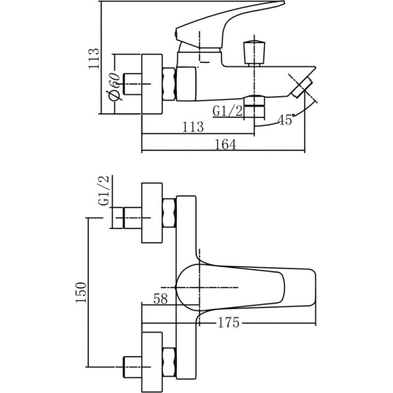 Смеситель Aquanet Static AF330-20C для ванны и душа, хром (237442)