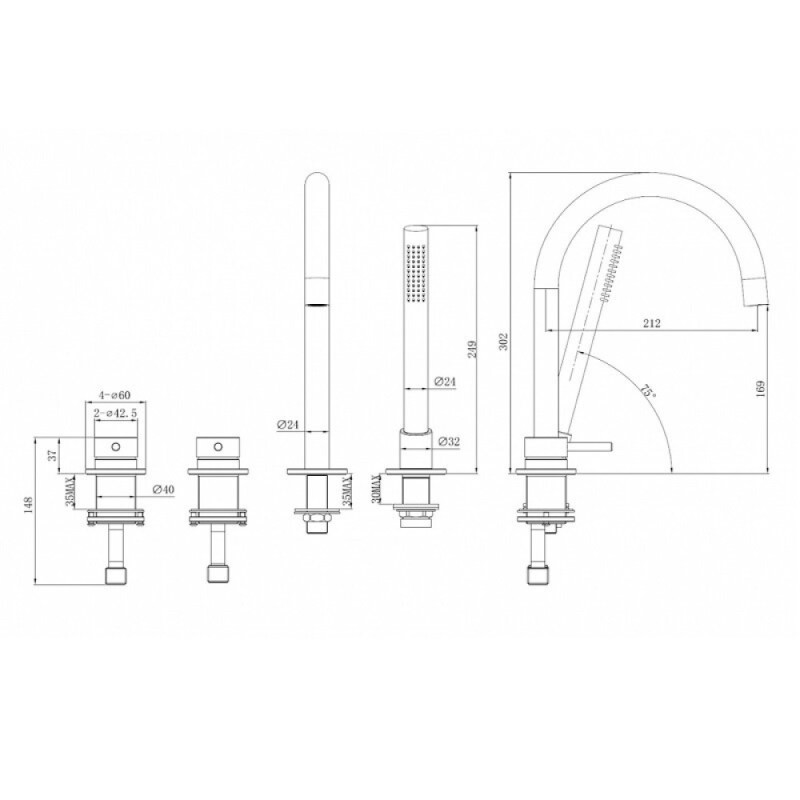 Смеситель на борт ванны Abber Wasser Kreis 316 AF8113BG, золото брашированное