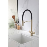 Смеситель Abber Wasser Kreis AF81141G, для кухонной мойки с подключением к фильтру, с гибким изливом, цвет золото матовое