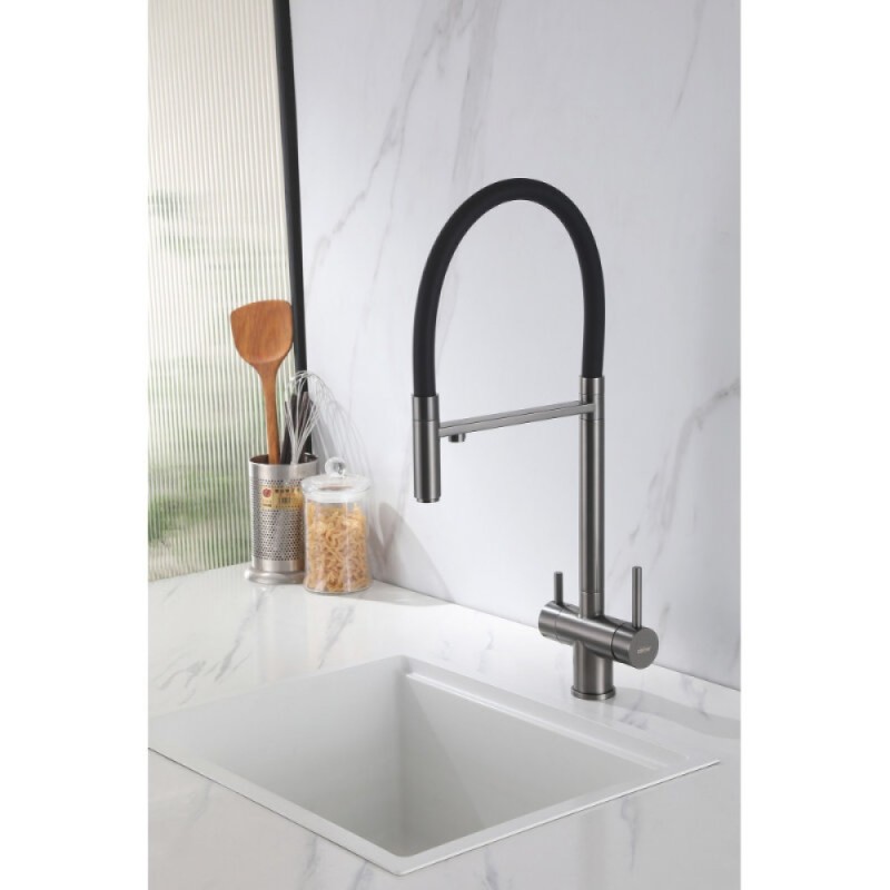Смеситель Abber Wasser Kreis AF81141NG, для кухонной мойки с подключением к фильтру, с гибким изливом, цвет никель