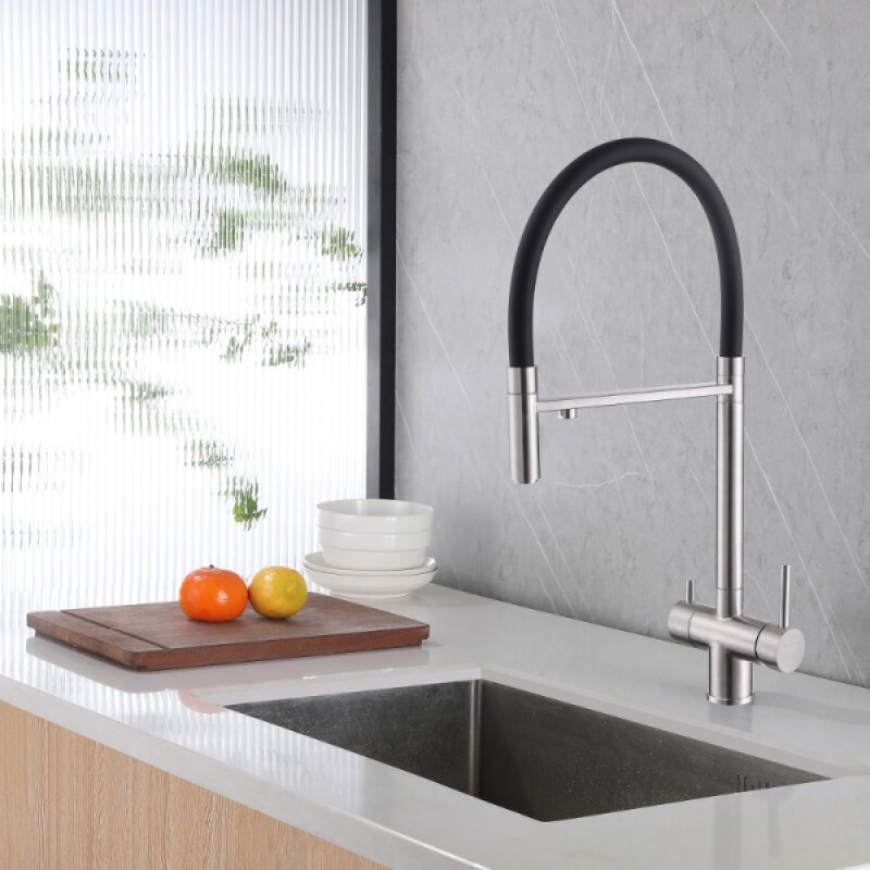 Смеситель Abber Wasser Kreis AF81141SP, для кухонной мойки с подключением к фильтру, с гибким изливом, цвет сатин