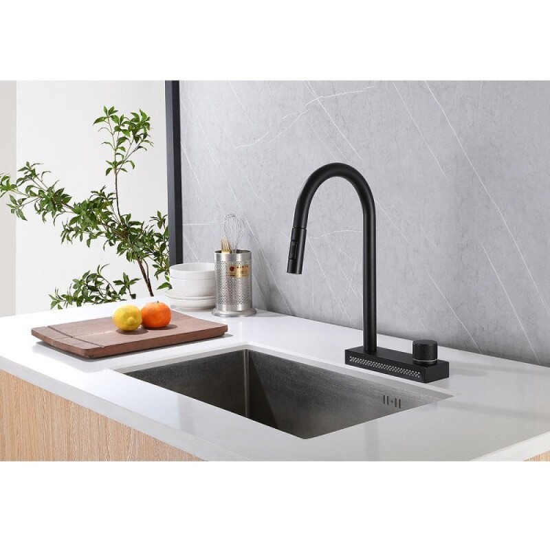 Смеситель Abber Wasser Kreis AF8114B, для кухонной мойки, с выдвижным изливом, цвет черный матовый