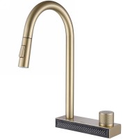 Смеситель Abber Wasser Kreis AF8114G, для кухонной мойки, с выдвижным изливом, цвет золото матовое